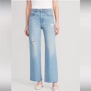 Old Navy Women’s Extra High Rise Sky Hi Wide Leg Jeans Size 14P Blue Denim